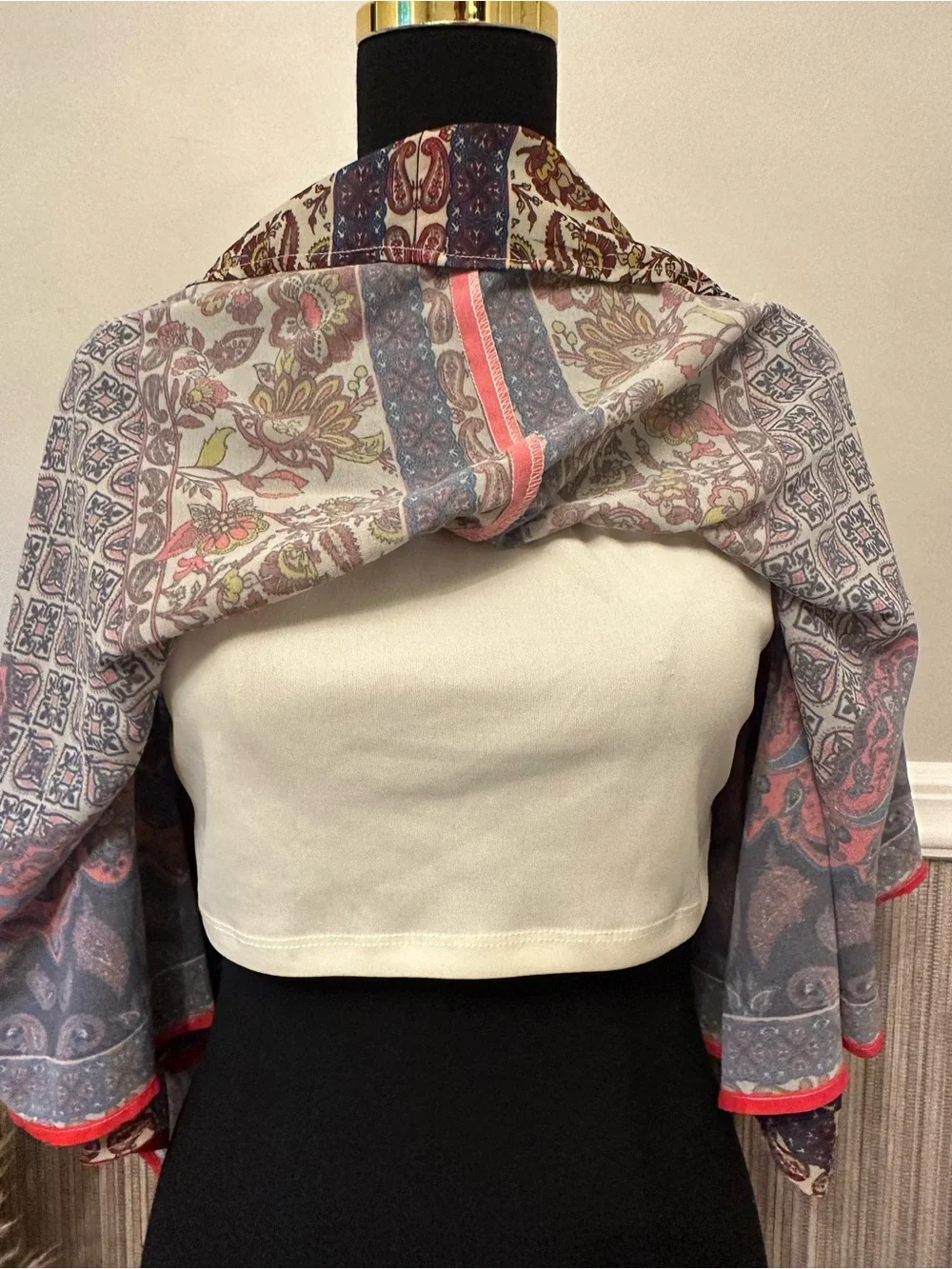 Flying Tomato Boho Paisley Off Shoulder Bell Sleeve Top SMALL